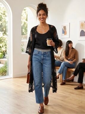 Black Sheer Lace Kimono Robe - Elegant Cover-Up